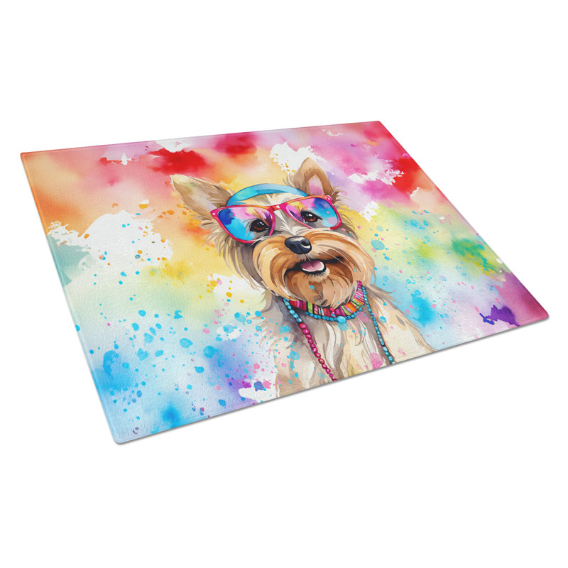 Yorkshire Terrier Hippie Dawg Glass Cutting Board Large