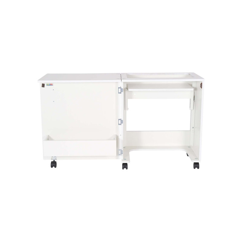 White Compact Hydraulic Lift Sewing Cabinet with Storage
