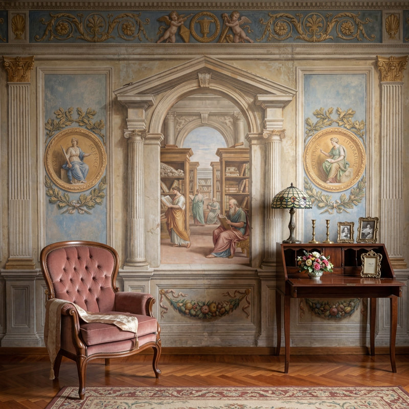 Décoration murale architecturale décorative murale Trompe Loeil, Peler et coller, 200 po x 120 po