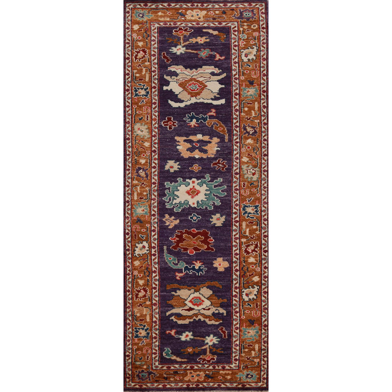 Tapis mauve et orange à motif de teinture végétale Oushak 3 x 10