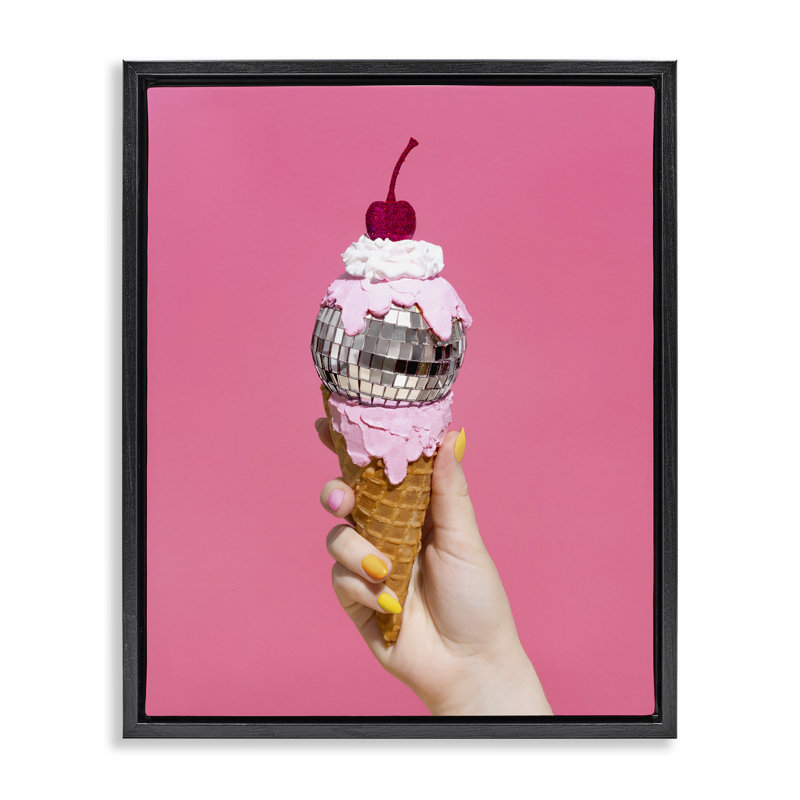 «Glam Disco Ice Cream», art mural encadré par Lish Creative, H 31 po x l 25 po, Cadre flottant noir de jais
