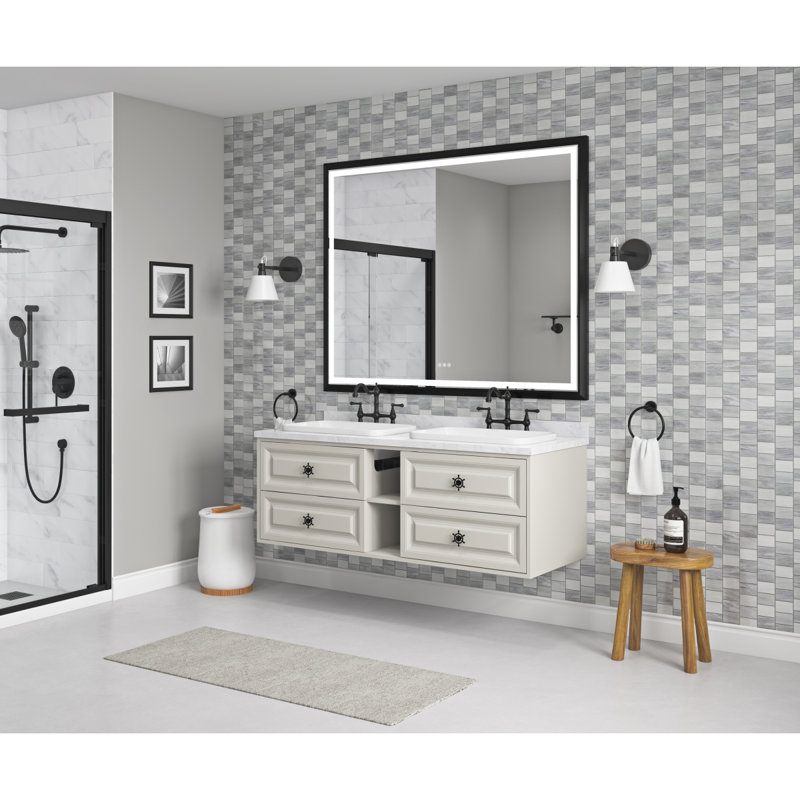60 po X P 48 po Miroir de salle de bain H H, Noir mat
