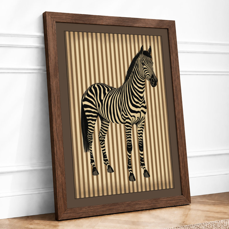 Striped Zebra Graphic Art - Framed Print, Walnut, A4 - 29.7 x 21.0 cm