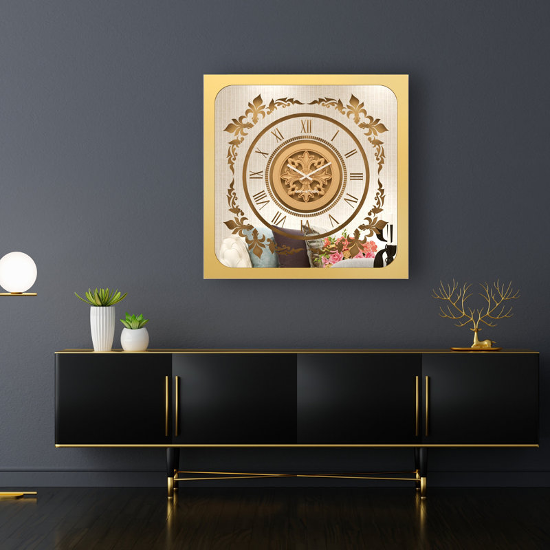 Allizzon Wood Wall Clock, Gold, 80cm H x 80cm W