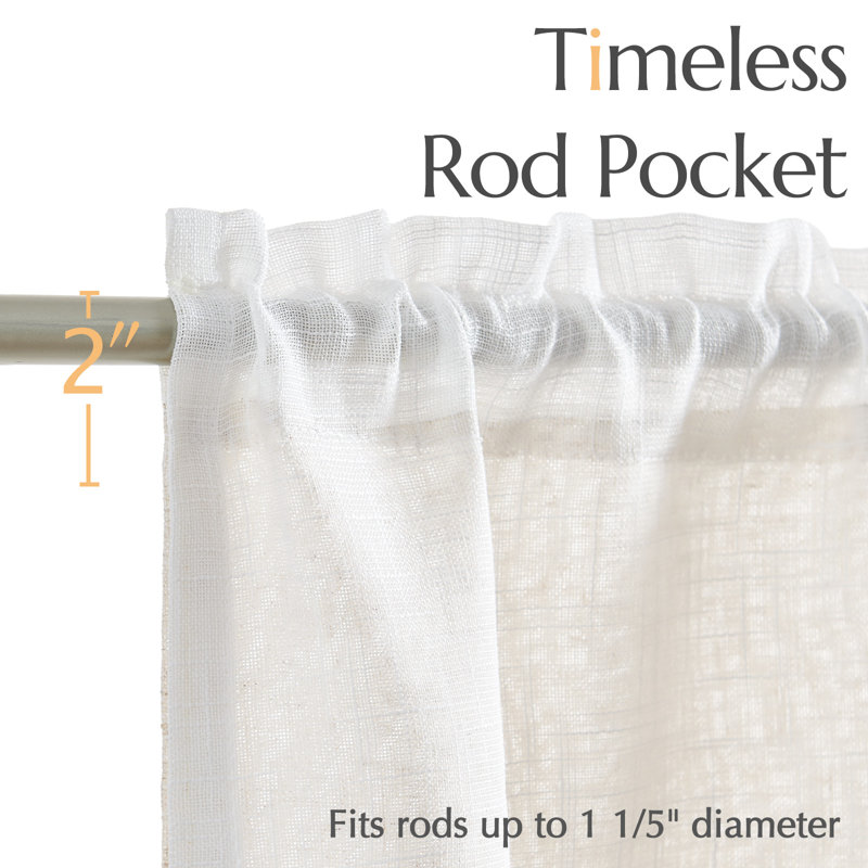 Linen Farmhouse Rod Pocket Double Layer Valance Kitchen Curtain, White/Beige