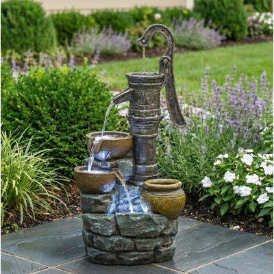 32" H Large Outdoor Fountains With Vintage Pump Ideal For Patio Yards Outdoor Gardens And Home Art Decor Crafted From Weather-Resistant Materials For Year-Round Use