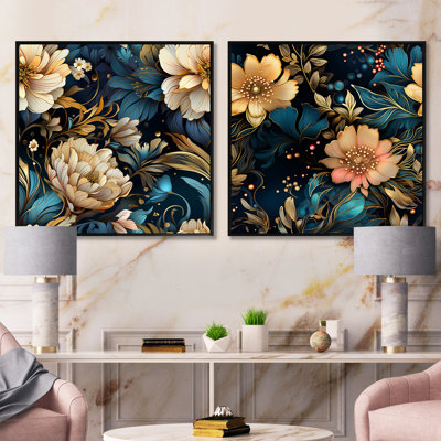 Celya - Ensemble de 2 collages carrés floraux