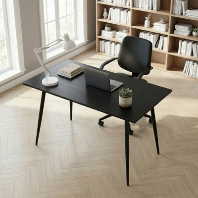 51.18" Retangular Office Desk With Black Wood-Grain MDF Top & Metal Frame For Home Office