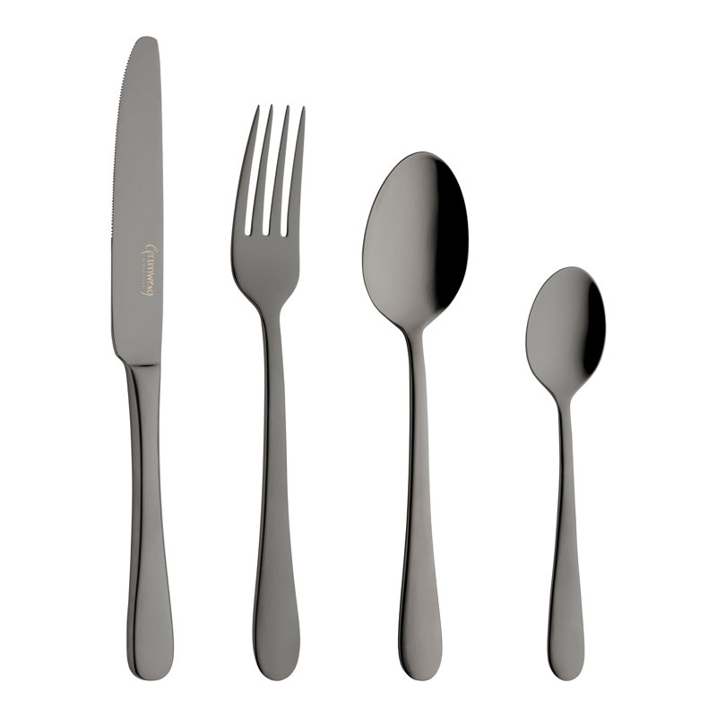 Grunwerg Windsor 16 Piece Coloured 18/10 Stainless Steel Cutlery Set, Service for 4, Black