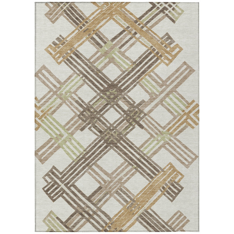 Machine Washable Indoor/Outdoor Chantille ACN2452 Geometric Rug, 8' x 10', Ivory