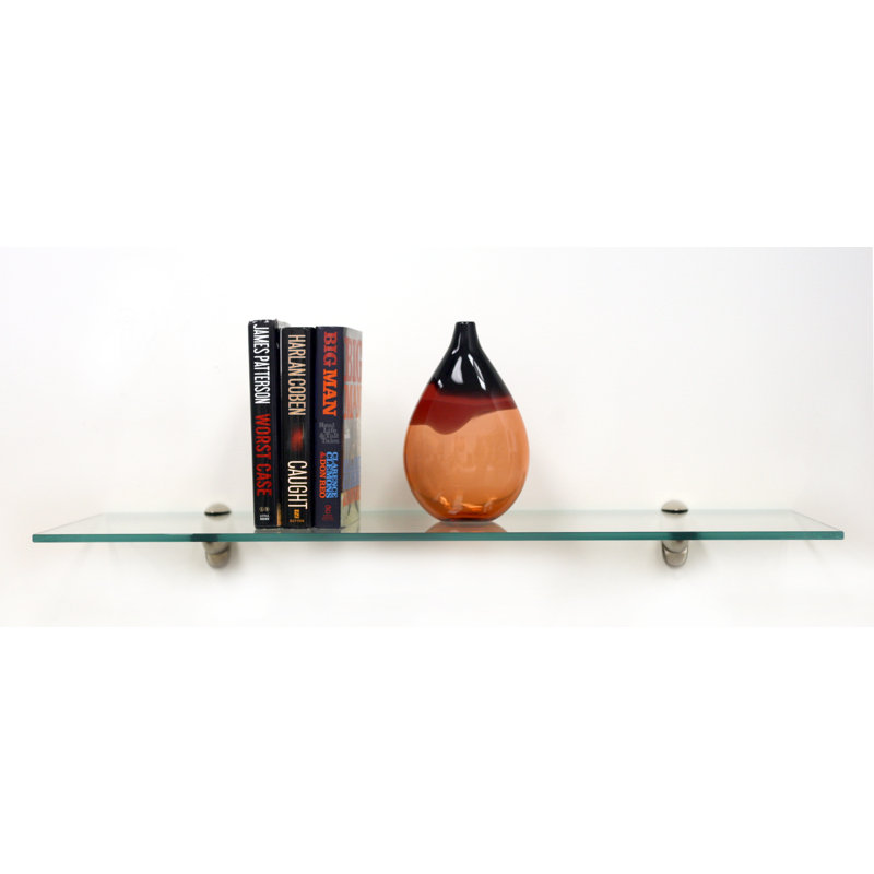 Fritsch Glass Bracket Shelf, Brass, 33" W x 6" D