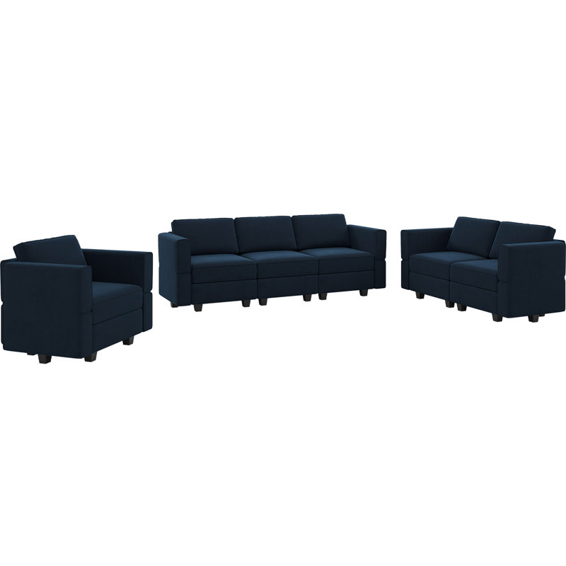 Ensemble de canapé modulaire en velours Ridoy, Velours bleu