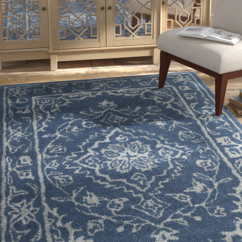 Samaniego Hand Tufted Viscose/Wool Oriental Rug in Blue, Rectangle 8' x 10'