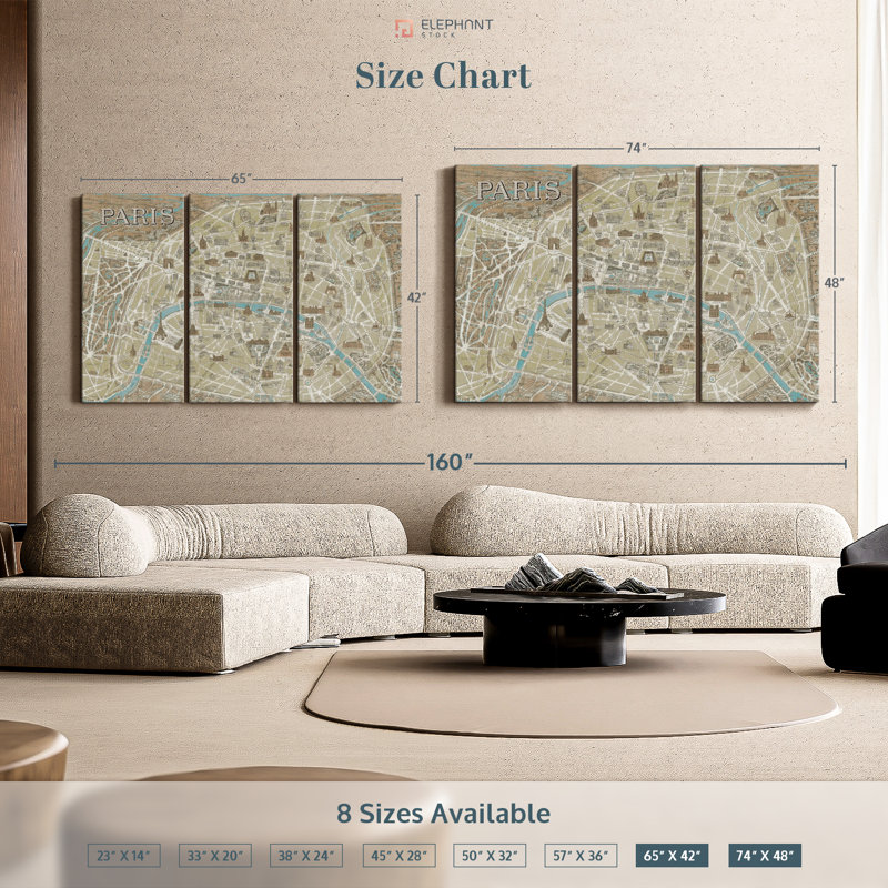 «Monuments of Paris Map Blue» sur toile, H 48 po x l 74 po x P 1,25 po