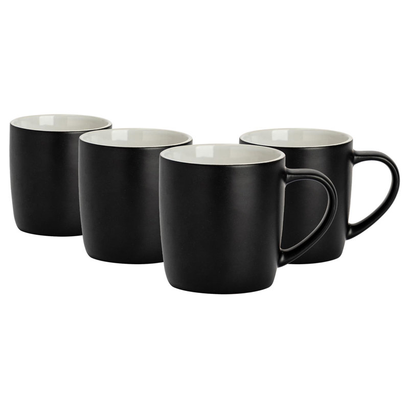 Argon Tableware - Matt Coloured Coffee Mugs - 350ml - Pack of 4, Black