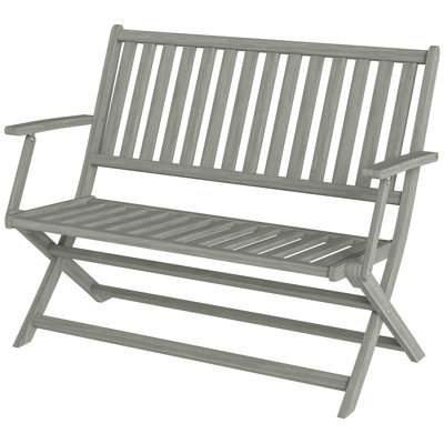 Banc d'extérieur pliable en bois pour 2 personnes avec dossier et accoudoirs pour jardin, porche, parc, balcon, gris