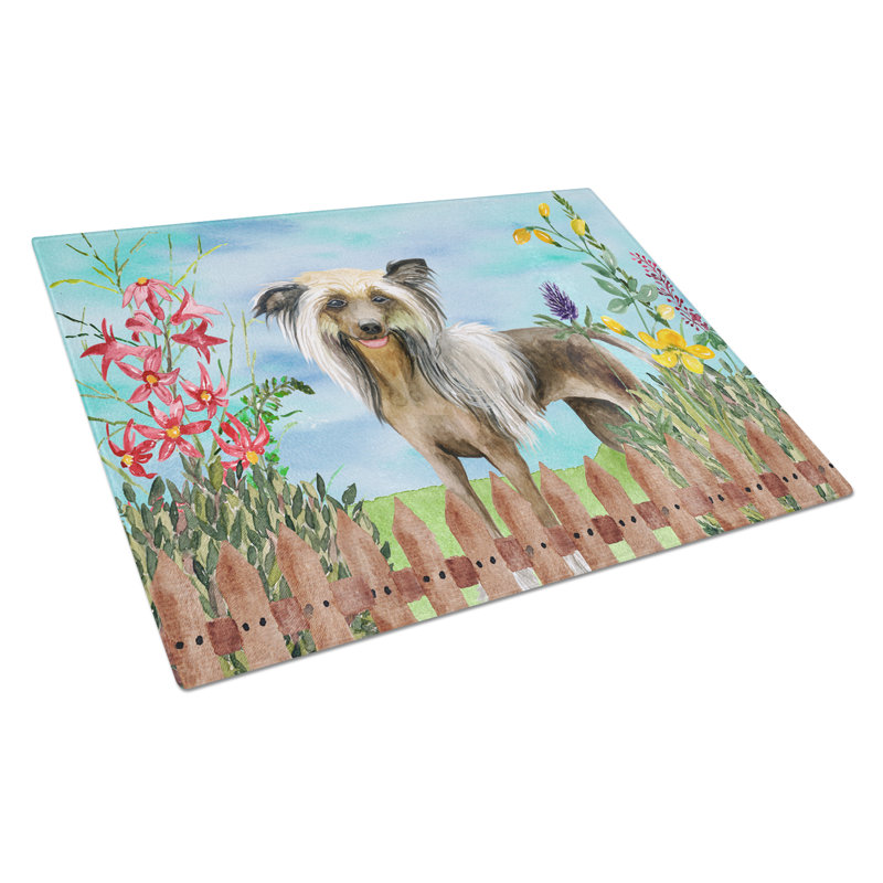 Planche à découper à ressorts en verre trempé caroline, Chien chinois à crête