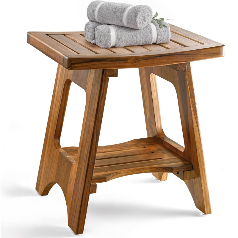 Teak Shower Bench For Inside Shower - 450lbs Capacity Wooden Shower Stool Benches Waterproof For Shaving Legs