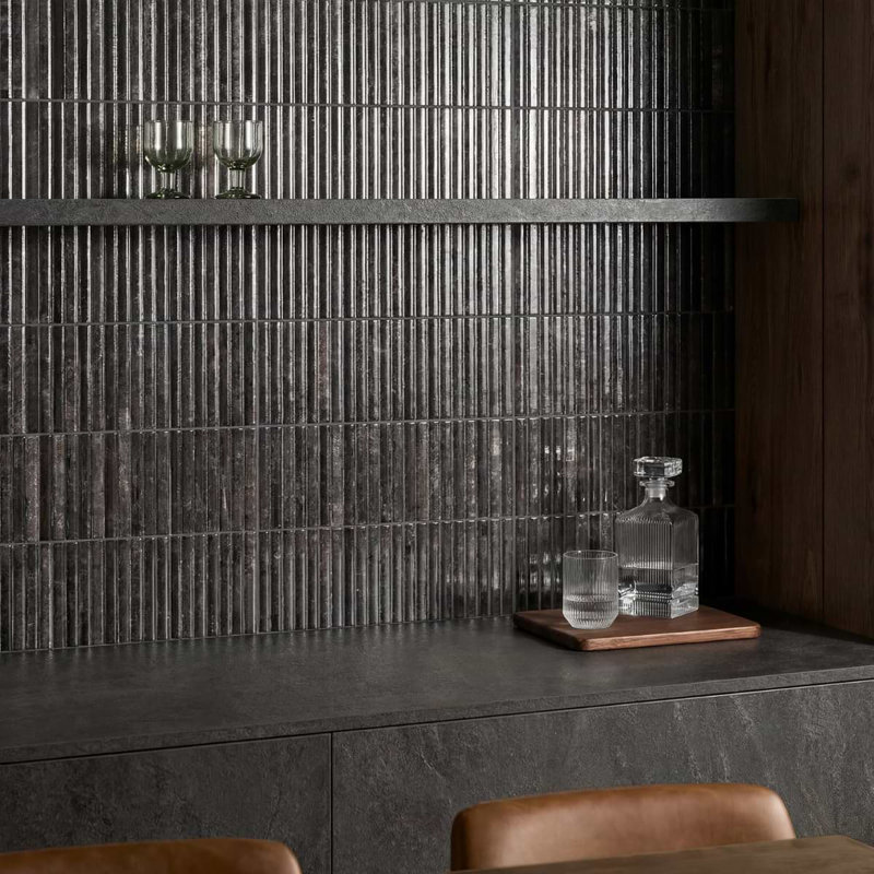 Curve Fluted 6X12 3D Glossy Ceramic Tile, Black