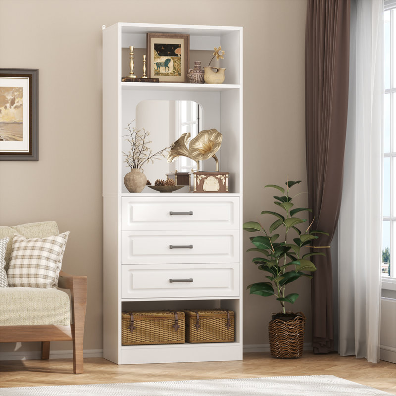 Freestanding Closet System with Drawers and Mirror, White