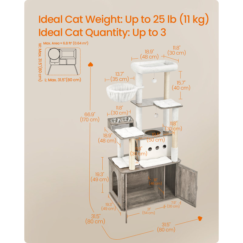 66.9“ Cat Tree with Litter Box Enclosure, Gray