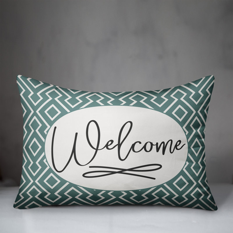 Geometric Outdoor Reversible Throw Pillow, Teal
