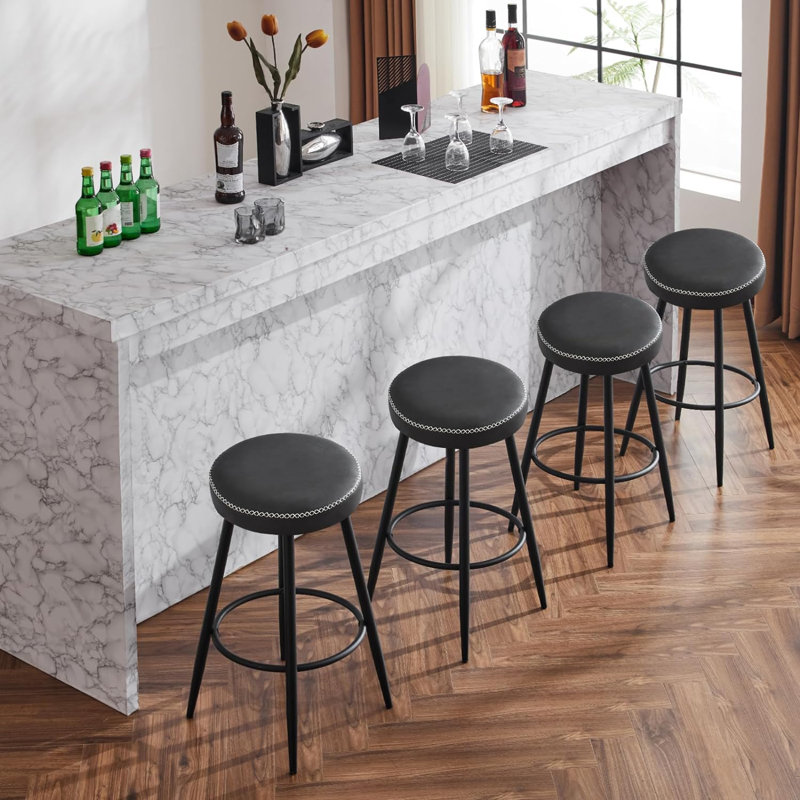 Shey Upholstered Counter Stool with Metal Frame, Anthracite