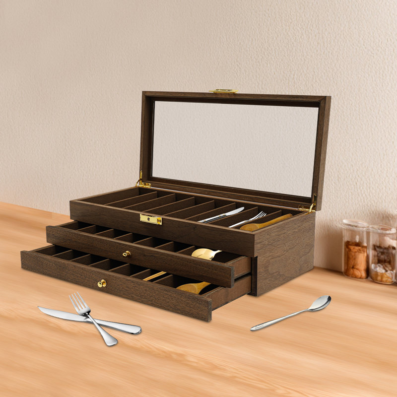 3-Tier Knife Display Case Organizer, Walnut
