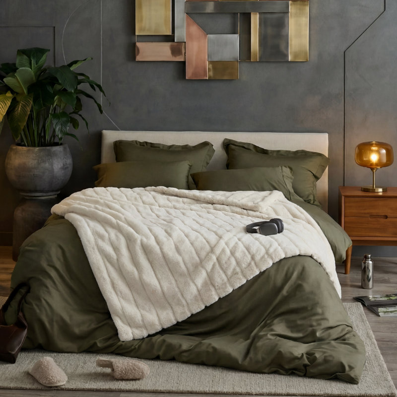 Jeté léger en fausse fourrure de lapin, Beige, Jeté