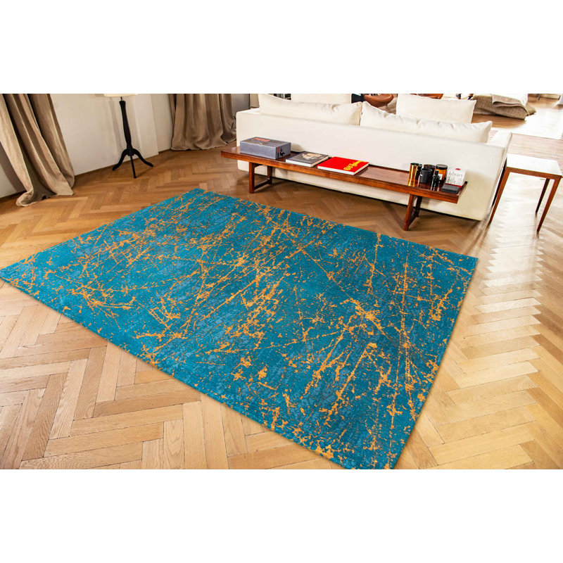 Stellar Lightning Machine Woven Turquoise Rug, Rectangle 80cm x 150cm
