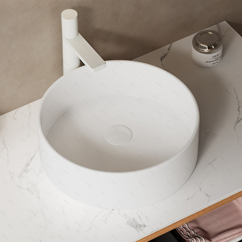 14'' Bathroom Sink, Round Vessel Ceramic Basin without Faucet, NO Cabinet, White