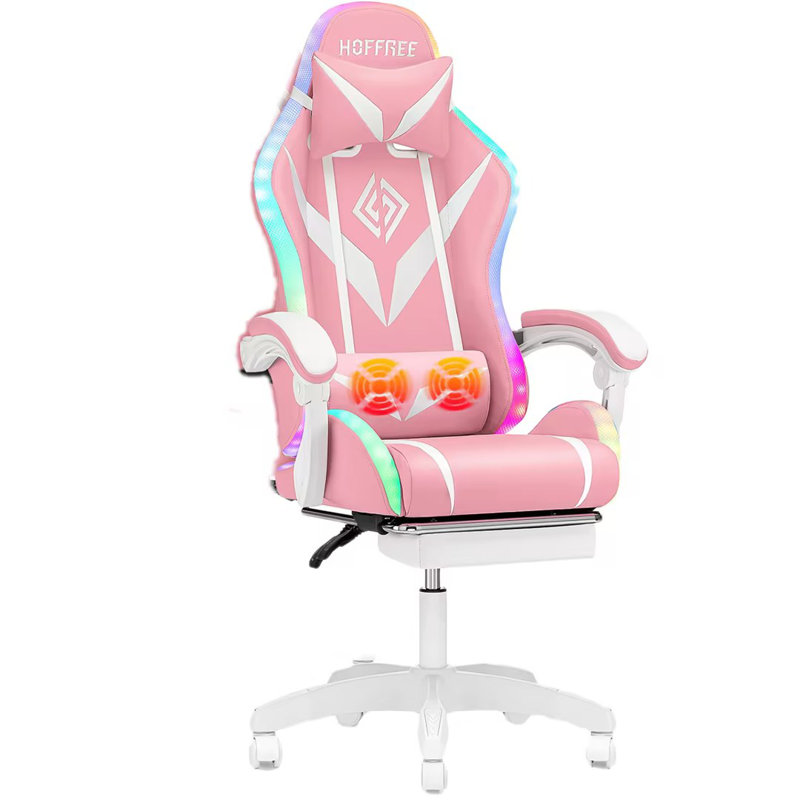 Ergonomic  LED Gaming Chair with Massage Lumbar Pillow, Yellow