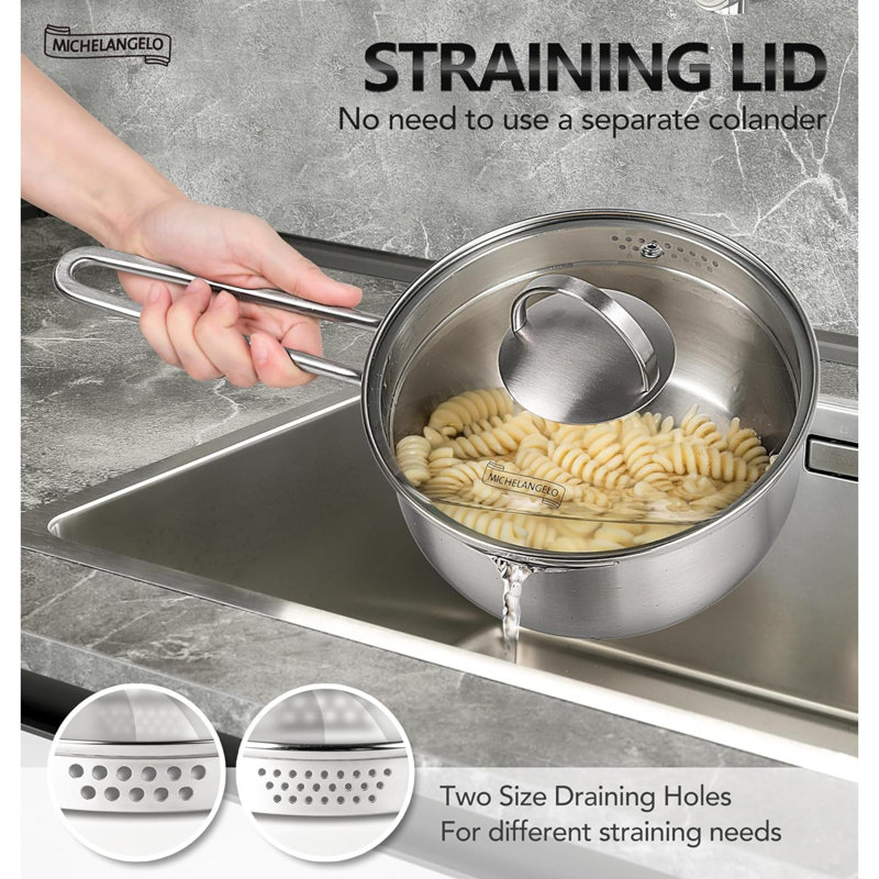 Ensemble de casseroles en acier inoxydable 1QT & 2QT