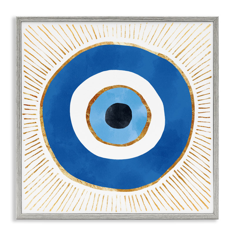Symbole du mauvais œil rayé, peinture sur cadre en panneau de fibres à densité moyenne, H 17 po x l 17 po x P 1,5 po