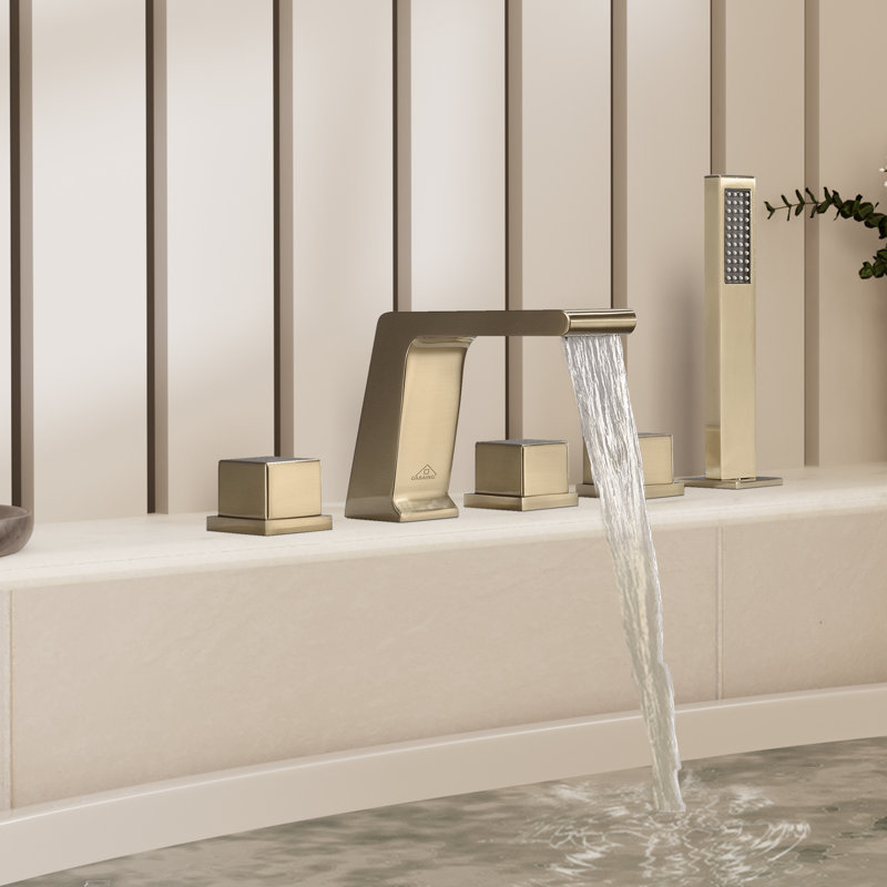 Doux Deck Tub Spout with Diverter, Brushed Gold