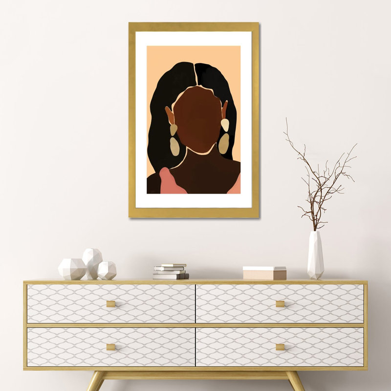 « Monae » par Bria Nicole-impression d’art graphique, Blanc, H 24 po x l 16 po x P 1 po, Papier encadré doré