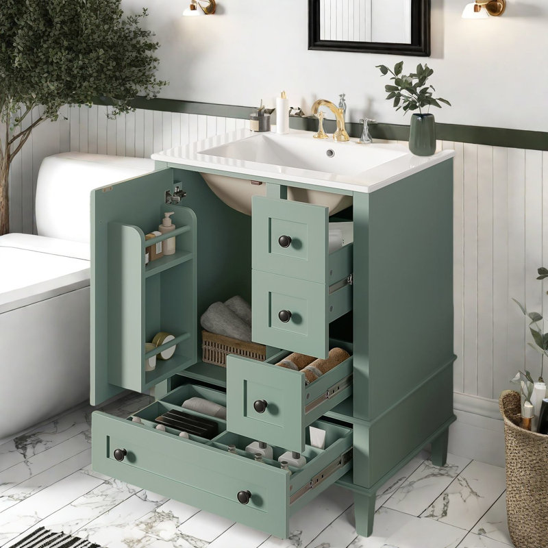 Meuble-lavabo moderne avec lavabo en céramique vert clair