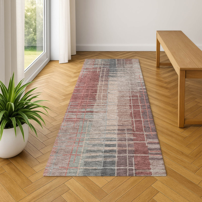 Premium Machine Washable Mayfield AMF2261 Striped Rug, 2'3" x 7'6" Runner, Paprika