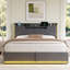 Grey Linen Bed with LED Headboard, USB & Hydraulic Storage-808565817