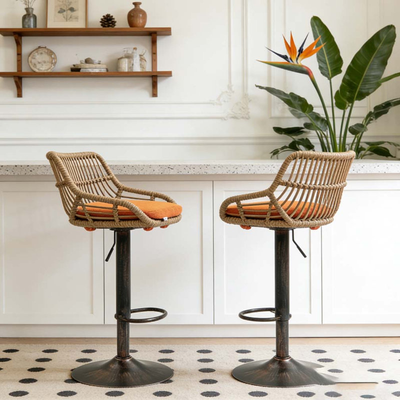 Modern Swivel Bar Stools Set, Orange