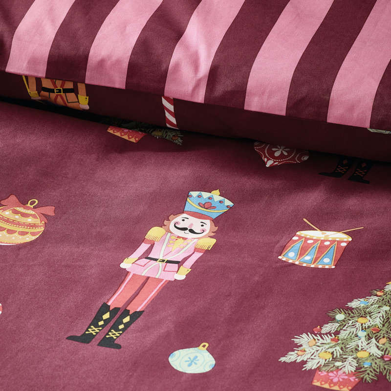 Christmas Nutcracker Stripe Reversible Duvet Cover Set, Super King Duvet Cover + 2 Standard Pillowcases
