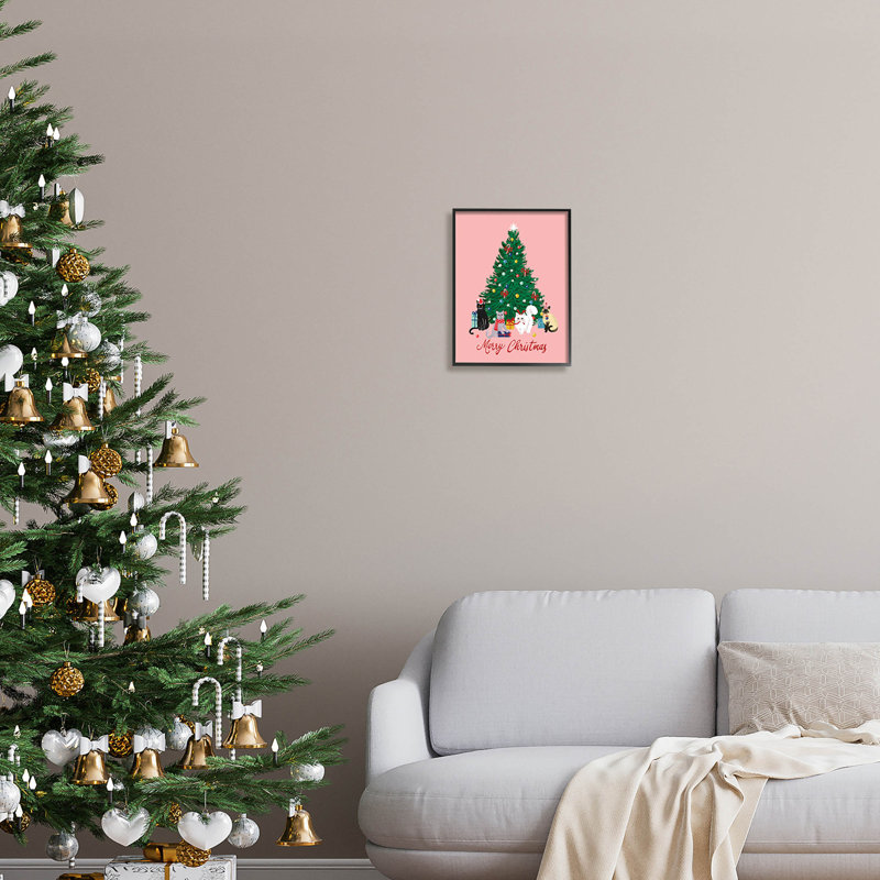 Merry Christmas Holiday Cats at-182, Giclée encadrée noir minuit, H 14 po x l 11 po x P 1,5 po