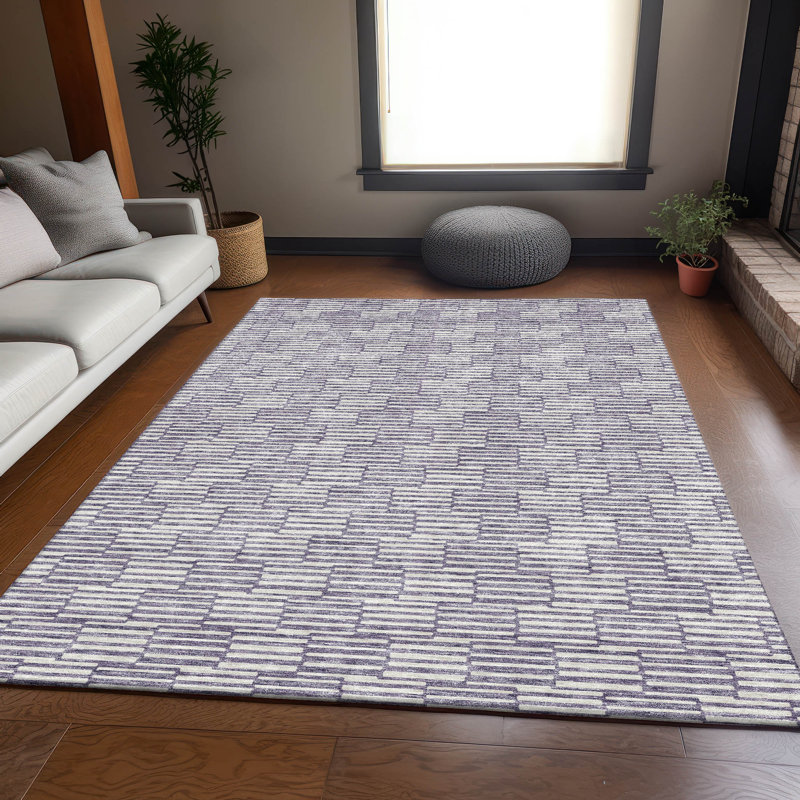 Tapis lilas Prisco lavable à la machine de qualité supérieure, Rectangulaire 8 pi x 10 pi