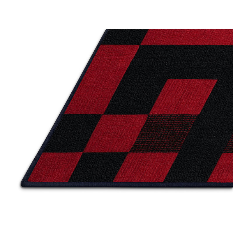 Machine Washable Checkered Purple Area Rug, Square 3'