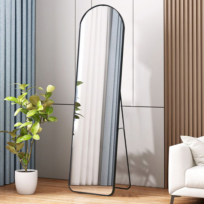 Metal Oval Mirror, 160 cm H x 50 cm W, Black