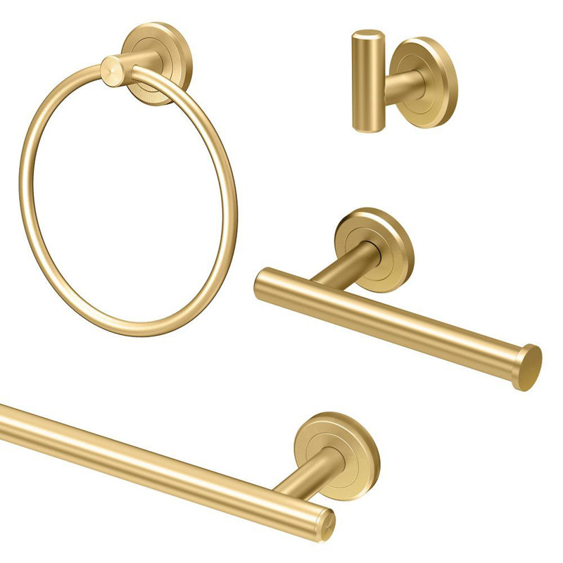 Latitude2 4 - Piece Bathroom Hardware Set, Brushed Brass