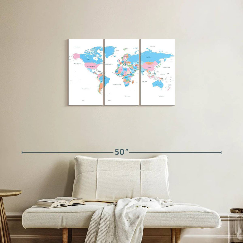 Carte du monde des pays pastel, H 20 po x l 33 po