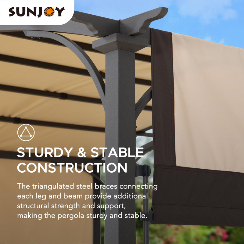Tan and Brown Steel Arched Pergola with Adjustable Canopy