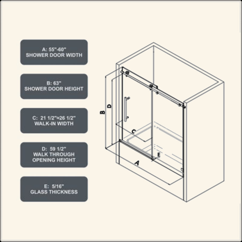 Une porte de douche fixe et une porte décalée sans cadre, de grandes poulies en acier inoxydable 304 de 70 mm avec fonction de fermeture douce réglable, avec nettoyage nano facile et anti-déflagrant