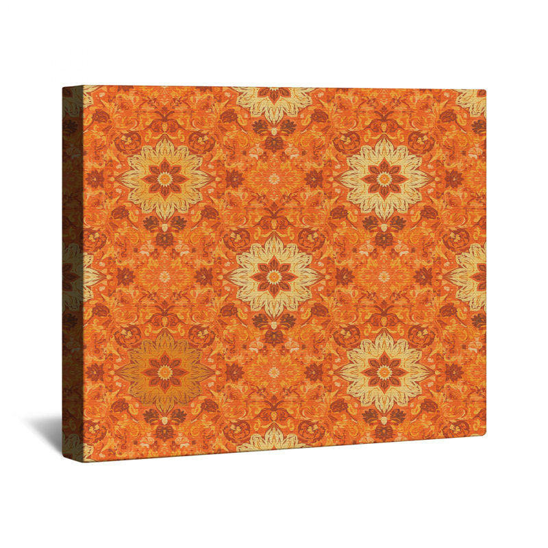 Toile de galerie orange mandala floral tendue dans de nombreuses tailles, 16 x 16 pouces